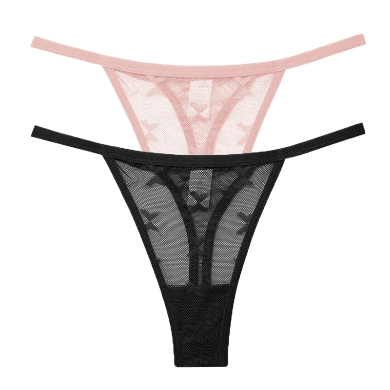Two pack of transparent mesh G-string panties from The Clothing Company Sydney, seamless women's thong underwear, lingerie.