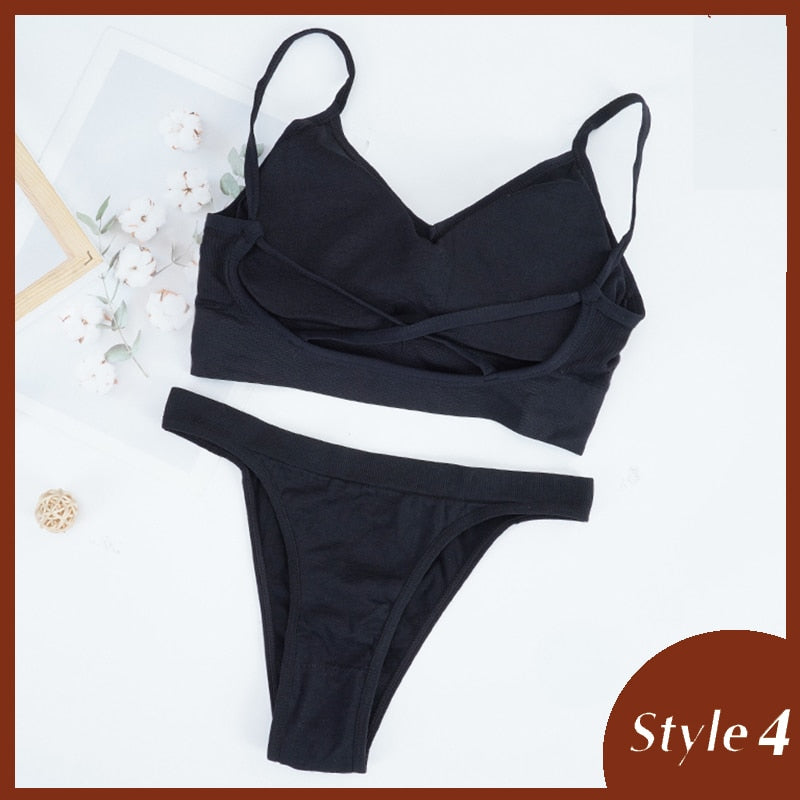 Seamless ribbed bralette and matching panties lingerie set from The Clothing Company Sydney, wire-free and comfortable undergarments
