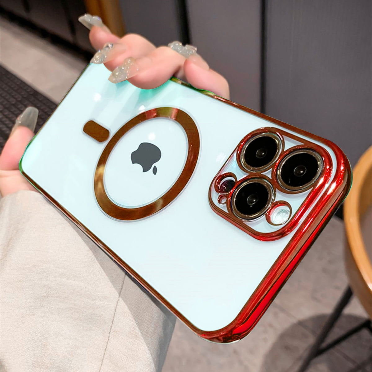 Luxury plating clear magnetic iPhone case by The Clothing Company Sydney, soft silicone cover for MagSafe wireless charging.