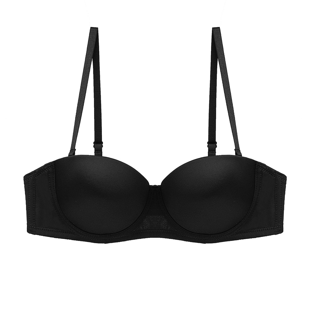 Seamless strapless bra by The Clothing Company Sydney with 1/2 cup design, detachable straps, and invisible lingerie style.