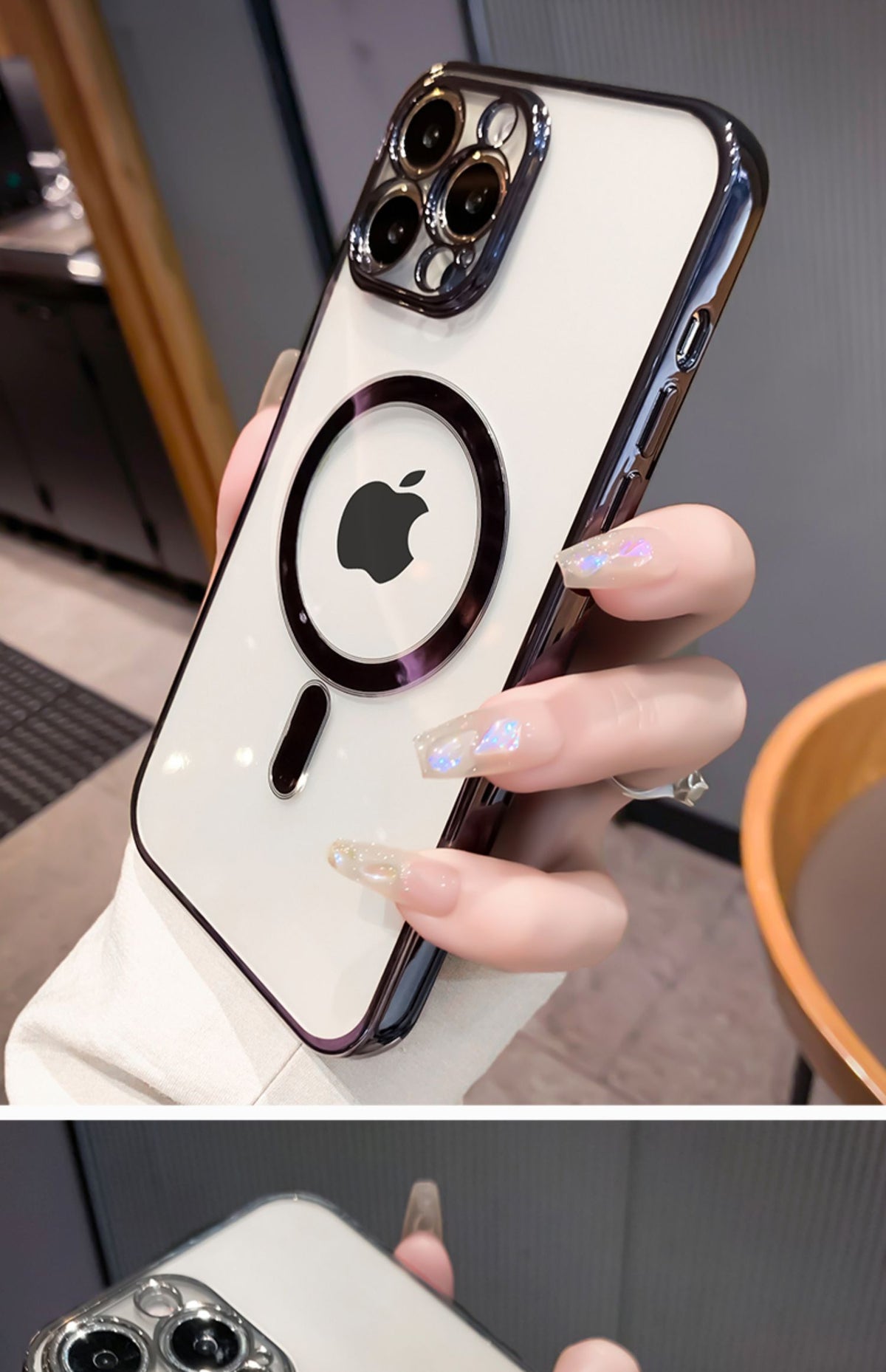 Luxury plating clear magnetic iPhone case by The Clothing Company Sydney, soft silicone cover for MagSafe wireless charging.