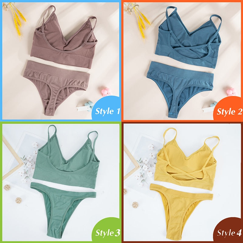 Seamless ribbed bralette and panty lingerie set by The Clothing Company Sydney, wire-free and comfortable for everyday wear.