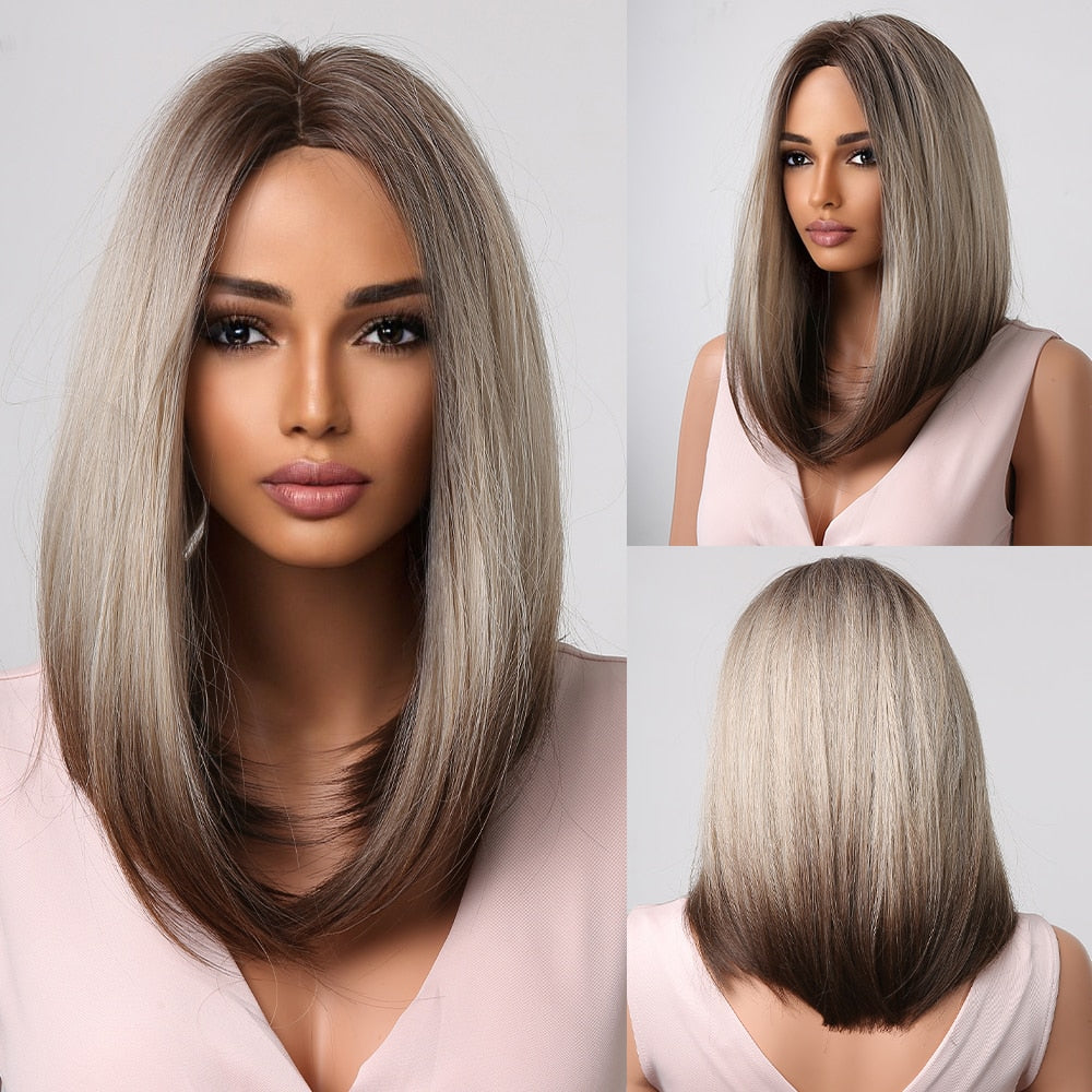 Blonde to brown ombre straight synthetic wig with bangs for women, ideal for cosplay, parties, and daily wear by The Clothing Company Sydney