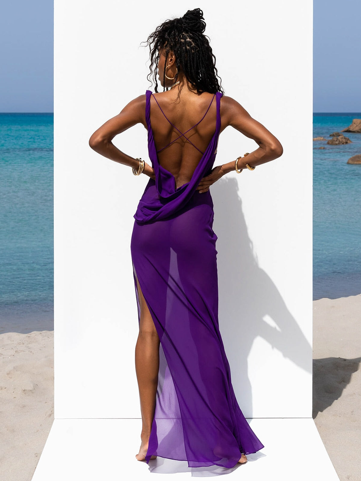 Backless chiffon maxi dress by The Clothing Company Sydney, long beachwear sundress perfect for summer and beach outings.