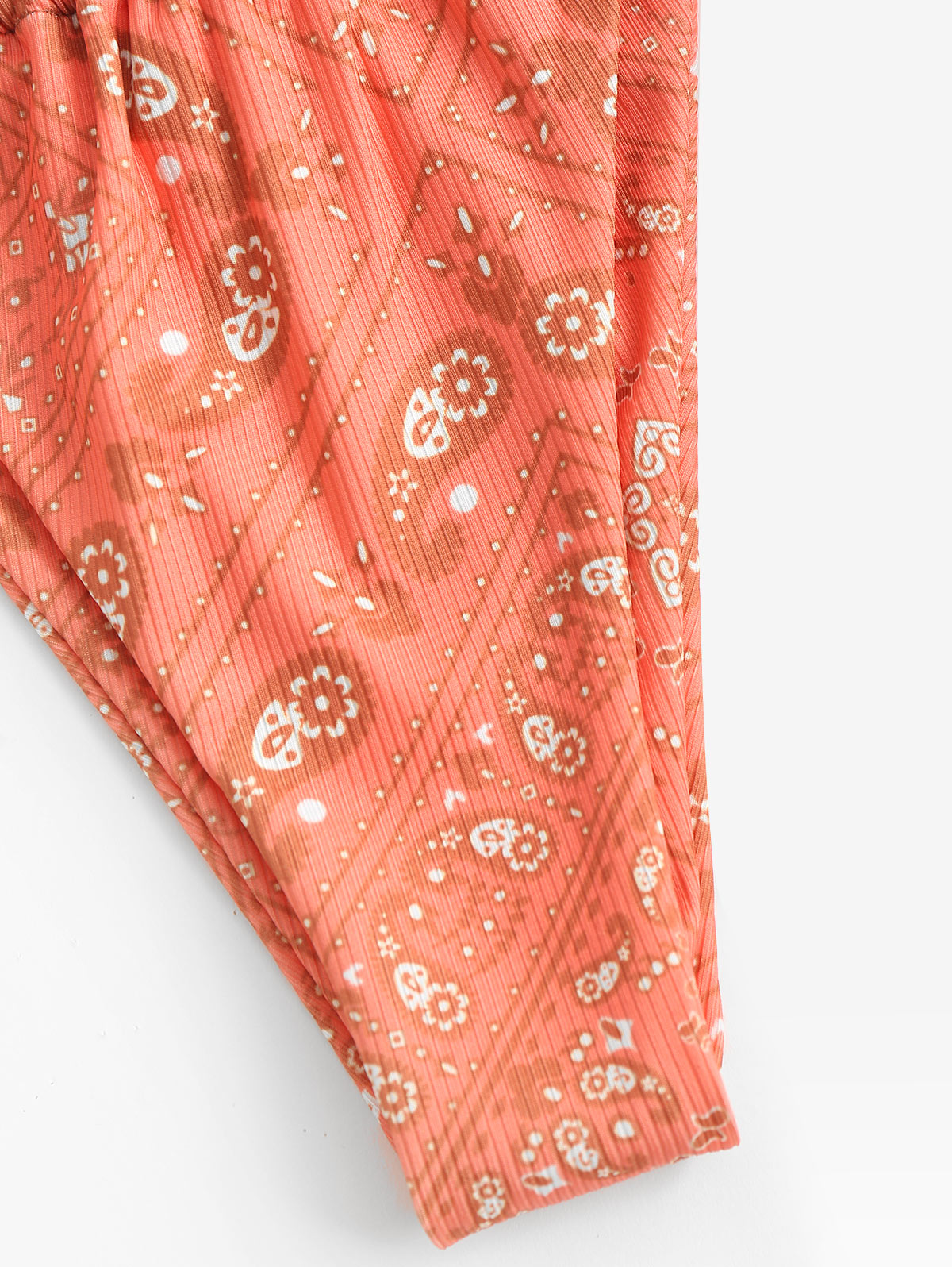Ribbed bohemian paisley print two-piece halter bikini swimsuit with tie sides and colorblock design, by The Clothing Company Sydney.