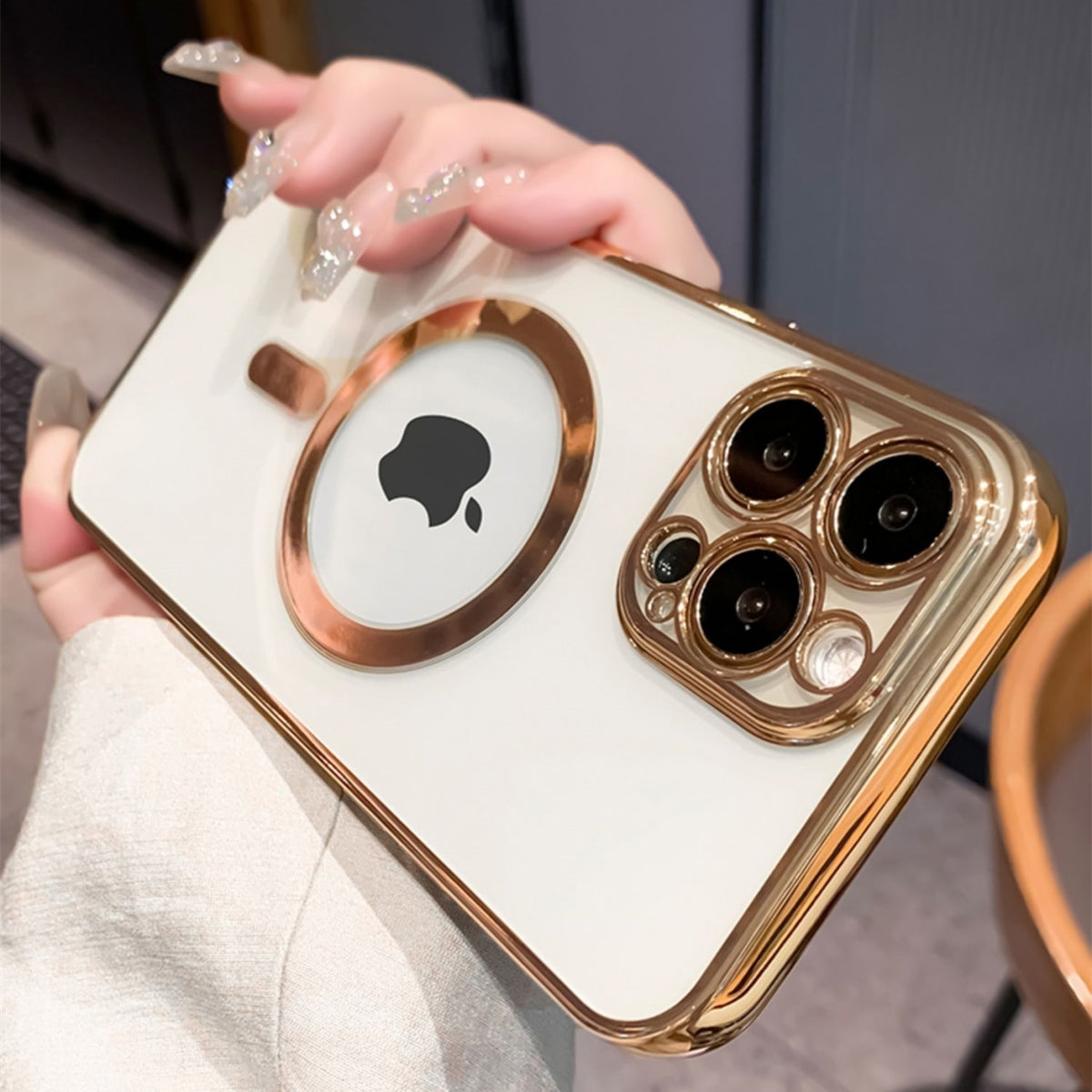 Luxury plating clear magnetic iPhone case by The Clothing Company Sydney, soft silicone cover for MagSafe wireless charging.