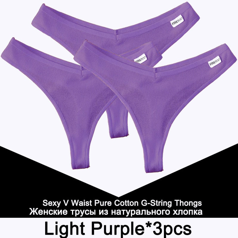 Three cotton V-waist G-string women’s panties from The Clothing Company Sydney, T-back thong lingerie set, comfortable and breathable.