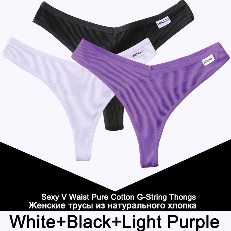 Three-pack cotton women's V-waist G-string panties with T-back design, comfortable lingerie by The Clothing Company Sydney.