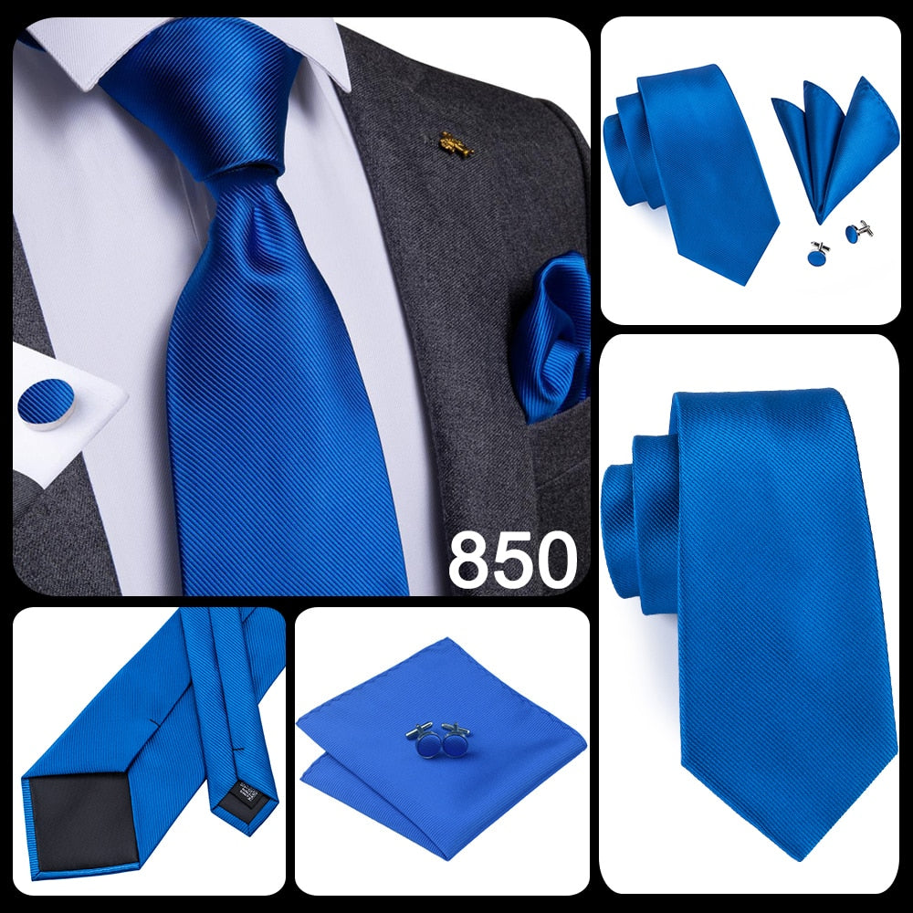 Blue silk men's business tie with dotted pattern, matching plaid cufflinks, 150cm necktie, from The Clothing Company Sydney.