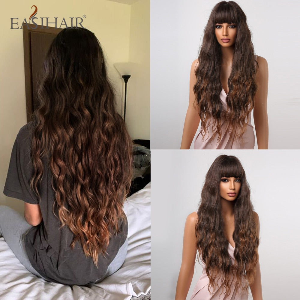 Ombre Brown Light Blonde Platinum Long Wavy Middle Part Hair Wig Cosplay Natural Heat Resistant Synthetic Wig for Women The Clothing Company Sydney