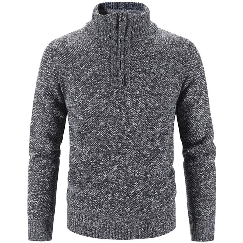 Men's winter fleece sweater by The Clothing Company Sydney, slim fit knitted turtleneck pullover with half zipper and warm, thick material.