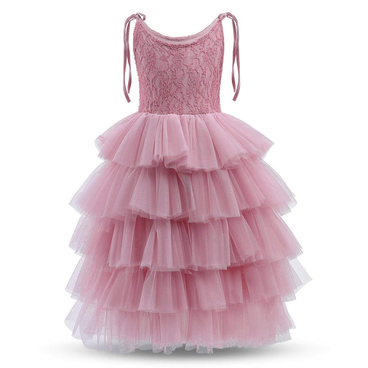 Kids girls summer princess tulle dress with floral accents, sleeveless layered design, perfect for beach, birthday, or casual wear.