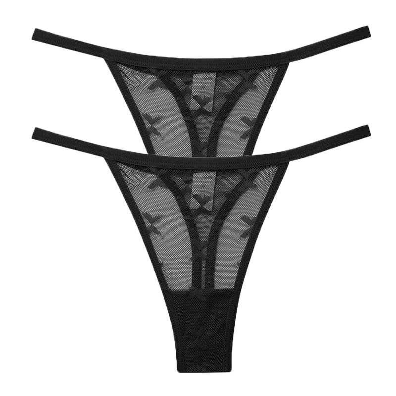 Two pack of transparent mesh G-string panties from The Clothing Company Sydney, seamless thong underwear for women, lingerie.
