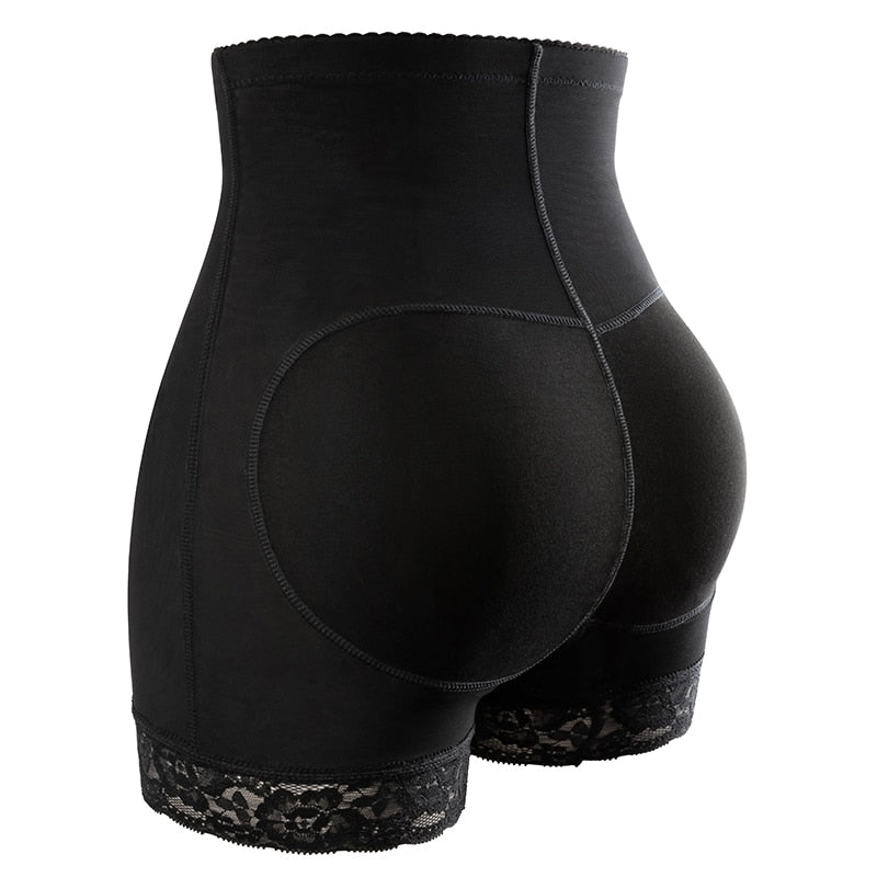 Women's high waist shapewear with padded hips and seamless design, enhancing curves and providing a smooth silhouette.