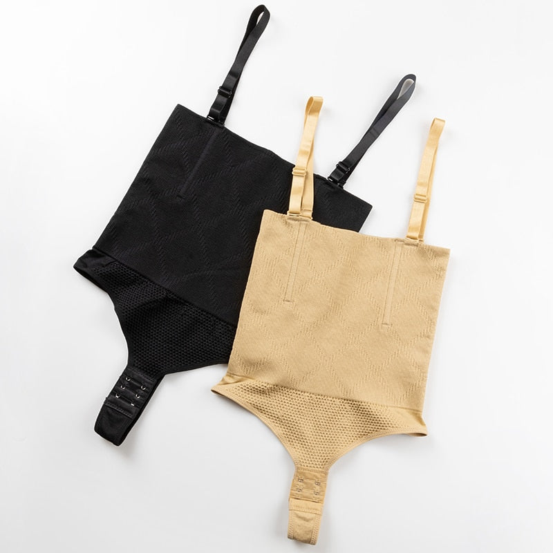 Seamless black body shapewear thong waist trainer corset with open bust design, undergarment from The Clothing Company Sydney.