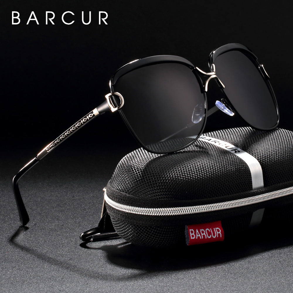 Polarized ladies sunglasses with gradient round lenses and square frames, luxury eyewear by The Clothing Company Sydney.