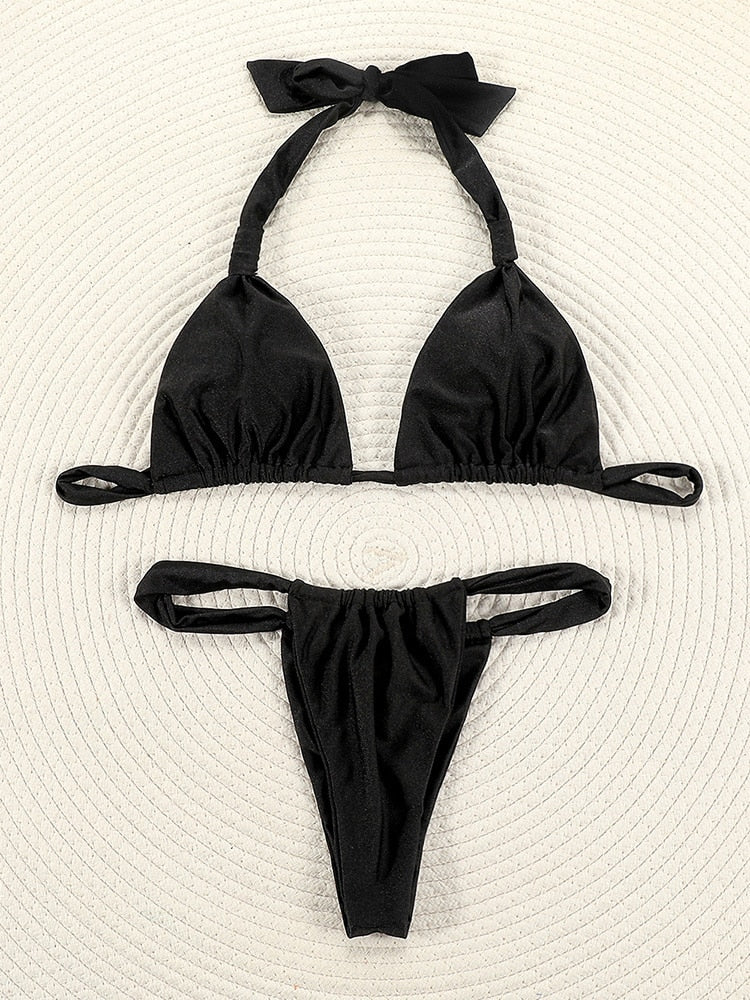 Pleated Bikinis Swimsuit Triangle Bikini Set Swimwear Halter Bathing Suits Bandage Beachwear The Clothing Company Sydney