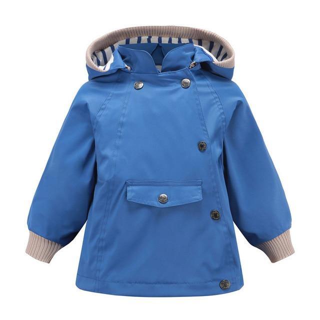 Kids waterproof hooded windbreaker with pockets, cotton lining, suitable for boys and girls, by The Clothing Company Sydney.
