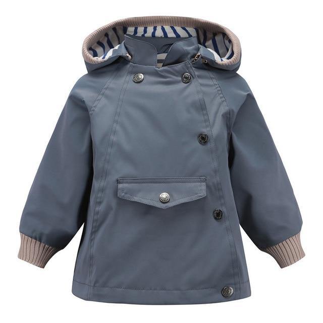 Kids waterproof hooded windbreaker jacket from The Clothing Company Sydney, cotton-lined with pockets for children.