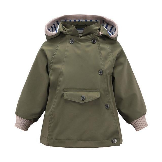 Kids waterproof hooded windbreaker jacket with pockets, cotton lining, suitable for boys and girls, by The Clothing Company Sydney.