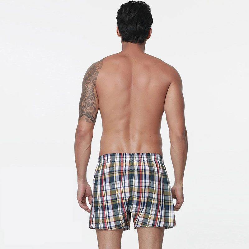 Five pairs of men's thin summer cotton boxer shorts in plaid, breathable and flexible plus size underwear from The Clothing Company Sydney.