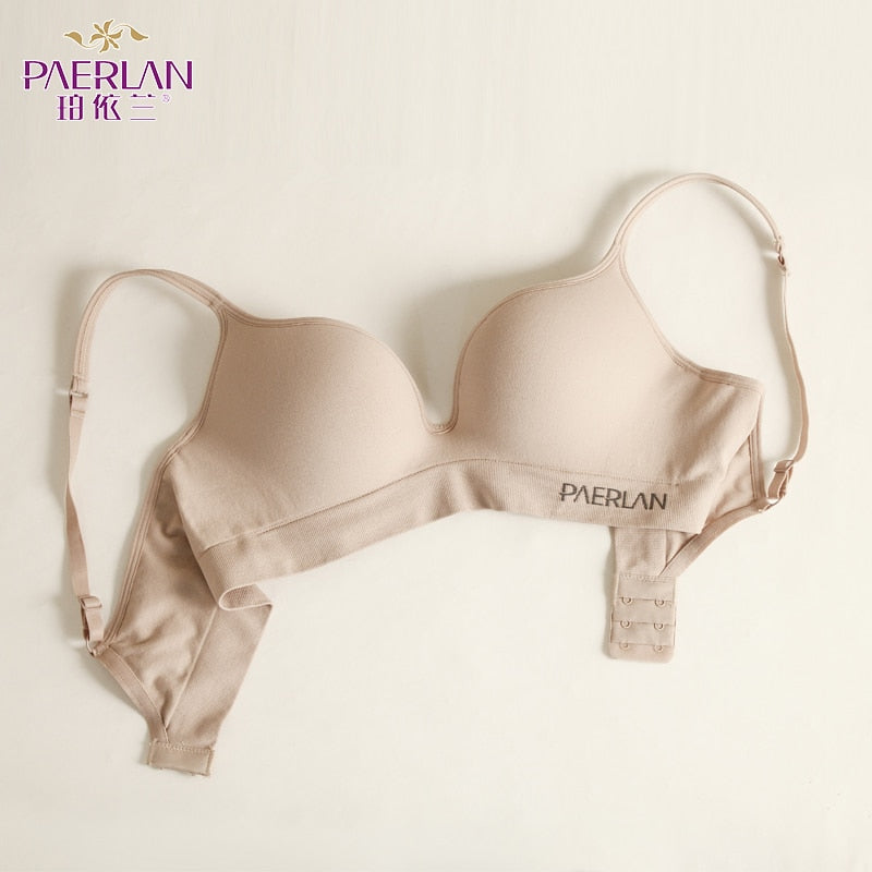 Seamless women's sports push-up wire-free bra with small cup, two-row back closure, from The Clothing Company Sydney.