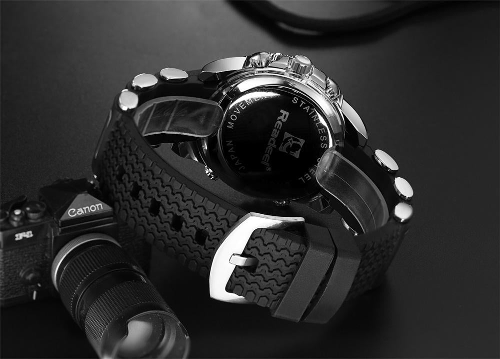 Luxury rubber LED digital men's watch with military-style design, featuring quartz movement and sporty, durable wrist strap.