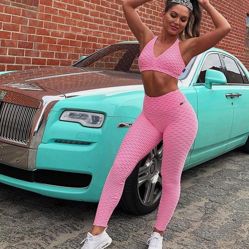Black high waist fitness leggings for women by The Clothing Company Sydney, featuring breathable, skinny fit design for workouts.