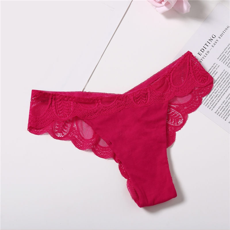 Three-pack cotton lace G-string briefs with floral design, comfortable lingerie from The Clothing Company Sydney.