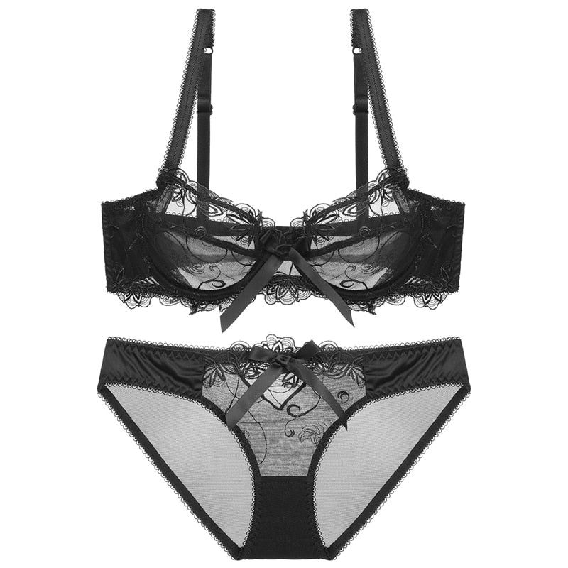 Large size floral lace lingerie bra set with underwire, designed for women, featuring slim lace details from The Clothing Company Sydney.