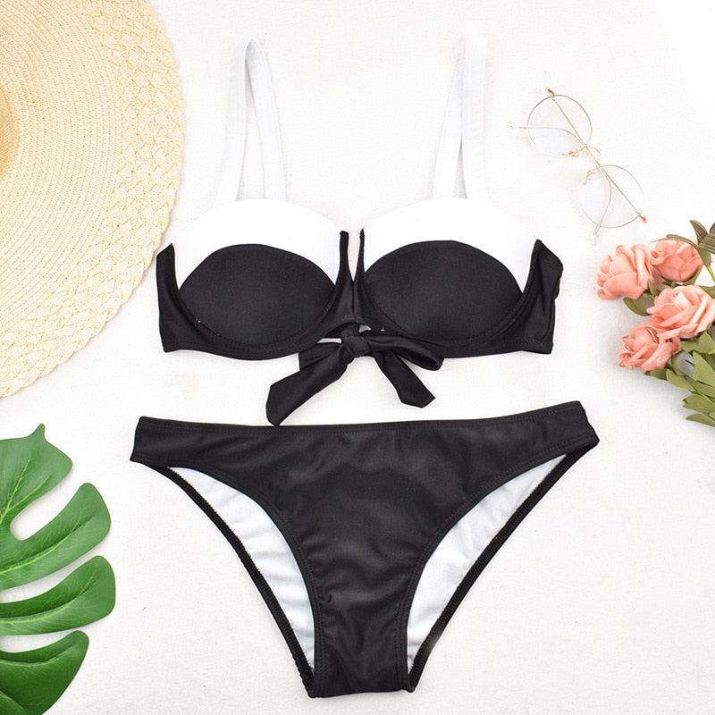 2 Piece Padded Push Up Strapless Ruffle Bra Low Waist Bikini Swimwear Set The Clothing Company Sydney