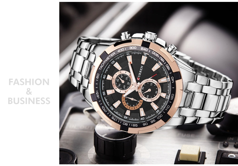Men's military-style quartz analog watch by The Clothing Company Sydney, waterproof sports watch with army design.