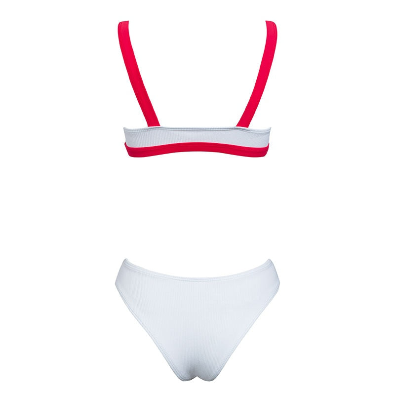 High-waist bandeau push-up bikini swimsuit with micro Brazilian thong style, featuring buckle detail, by The Clothing Company Sydney.