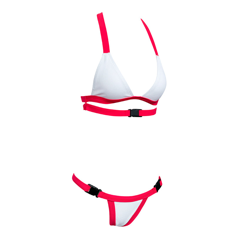 High-waist bandeau push-up bikini from The Clothing Company Sydney featuring a micro Brazilian thong swimwear for summer.