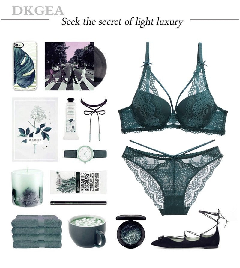 Cotton lingerie set with lace embroidery, includes push-up bra and matching panties from The Clothing Company Sydney.