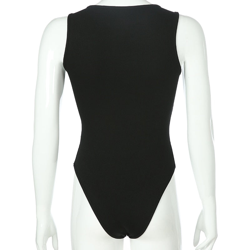 Black Sleeveless Ribbed Knitted Summer Solid Basic Bodycon Jumpsuit Body Women Fashion Bodysuit The Clothing Company Sydney
