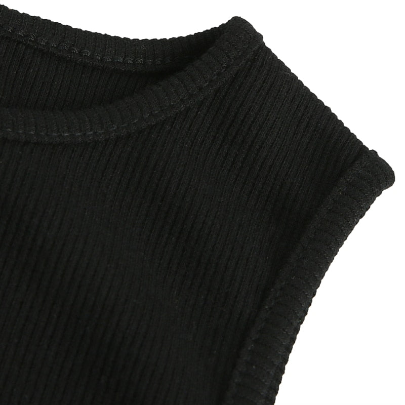 Black Sleeveless Ribbed Knitted Summer Solid Basic Bodycon Jumpsuit Body Women Fashion Bodysuit The Clothing Company Sydney