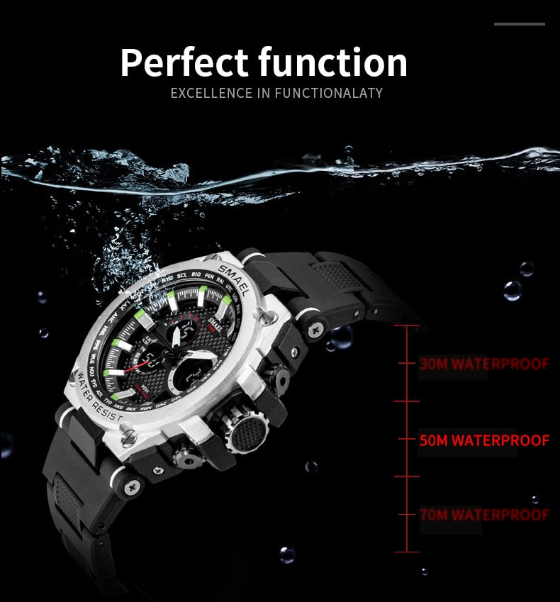 Men's Sport watch by The Clothing Company Sydney with LED display, 50m water resistance, digital multifunction quartz wristwatch.