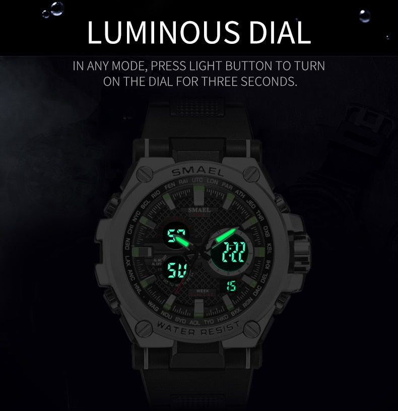 Men's sport digital watch with LED display, water-resistant up to 50m, multifunction quartz wristwatch by The Clothing Company Sydney.