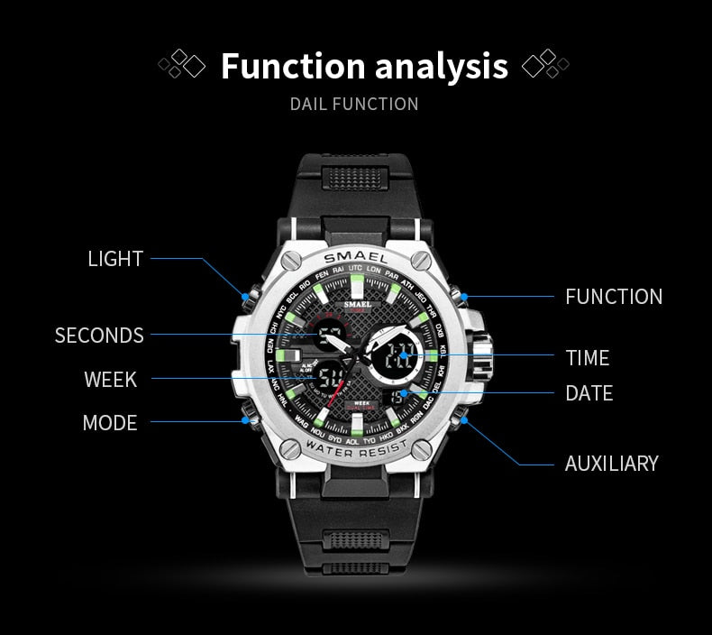 Men's sport digital watch by The Clothing Company Sydney with LED display, water-resistant up to 50m, multifunction quartz wristwatch