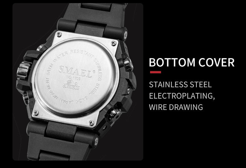 Men's sport watch by The Clothing Company Sydney featuring LED display, 50m water resistance, digital multifunction quartz wristwatch.