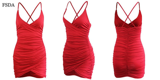 Deep V Neck Bodycon Backless Ruched Side Slit Back Cross Spaghetti Strap Summer Club Mini Party Dresses The Clothing Company Sydney