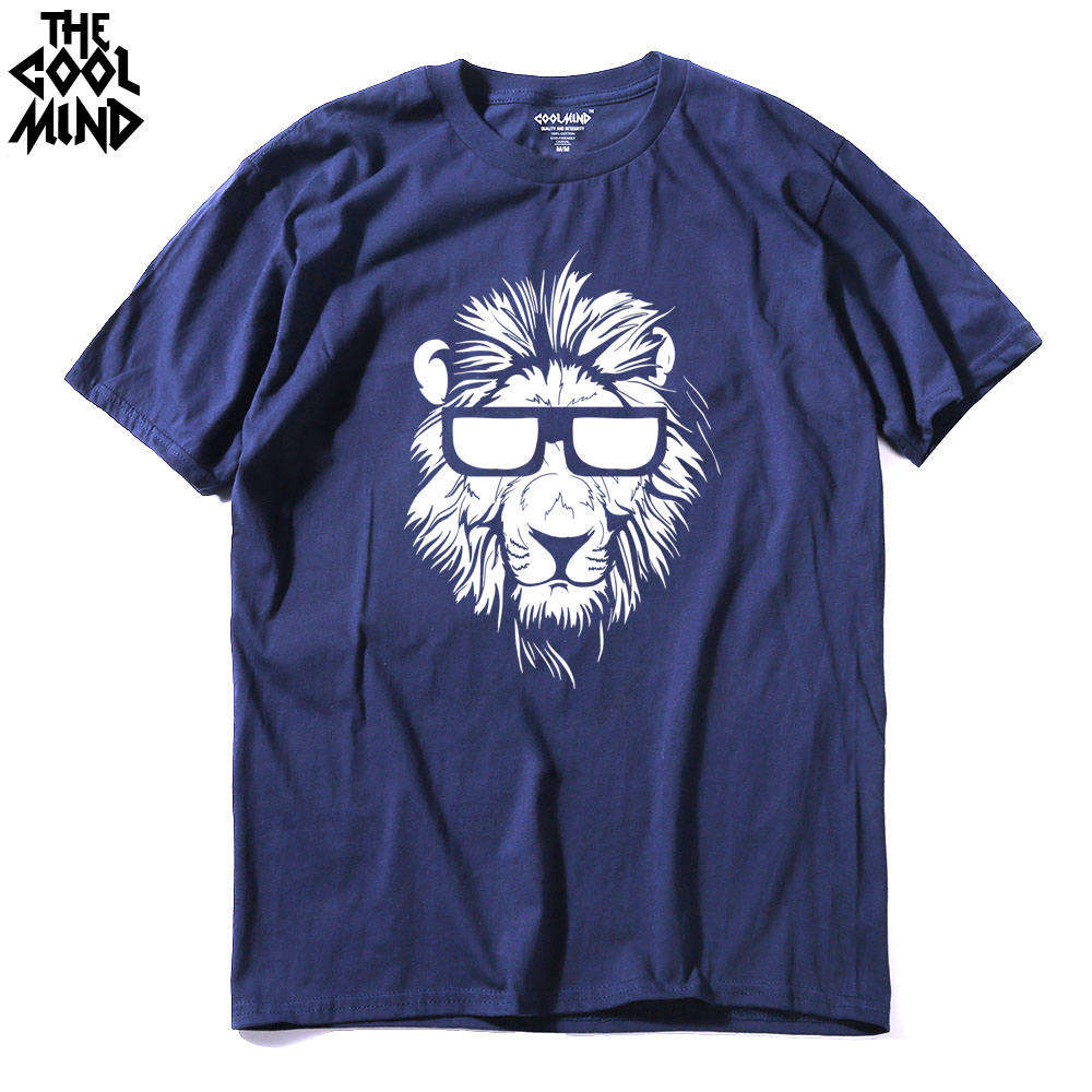 Cotton short sleeve men's T-shirt with lion animal print, casual O-neck design from The Clothing Company Sydney.