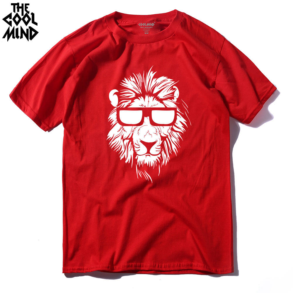 Cotton short sleeve lion printed casual men's T-shirt with O-neck from The Clothing Company Sydney, featuring a knitted fabric design.
