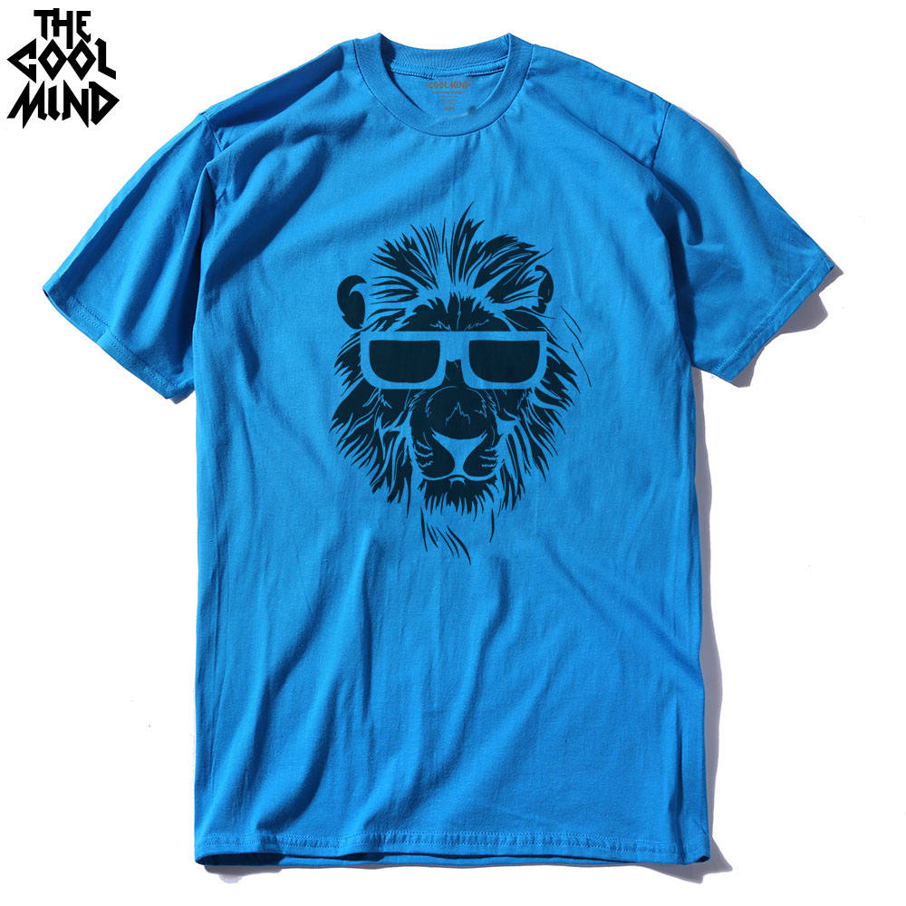 Men's cotton short sleeve T-shirt with lion animal print from The Clothing Company Sydney, casual o-neck knit top.