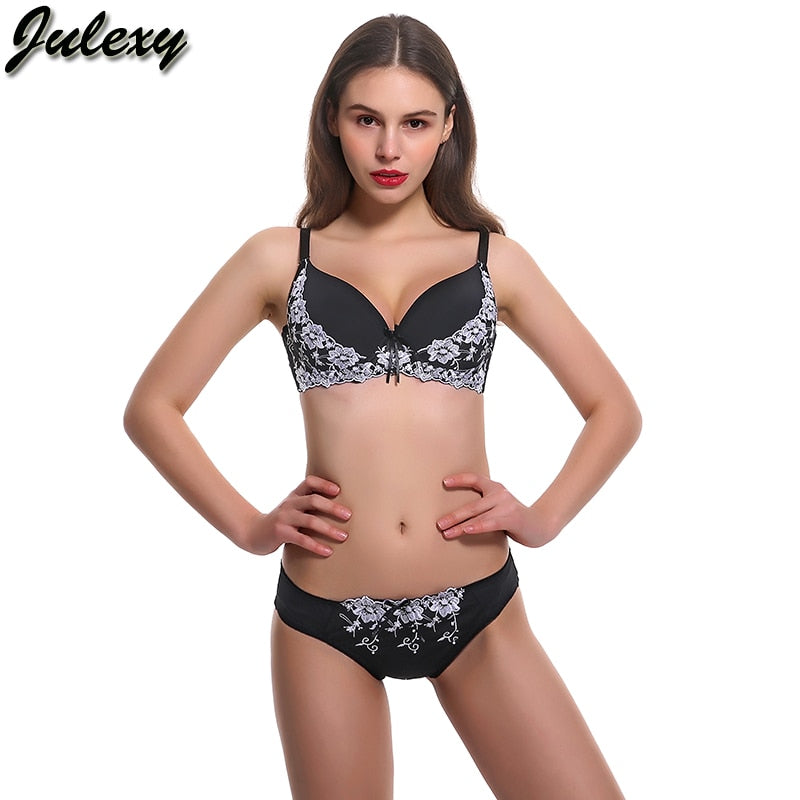 Two-piece set of lace embroidery cotton lingerie with bra and brief panties from The Clothing Company Sydney, elegant and comfortable.