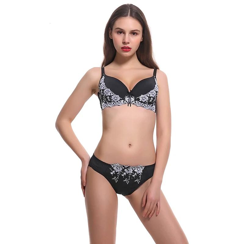 Lace embroidery bra and cotton brief panties set from The Clothing Company Sydney, elegant and comfortable lingerie for women.
