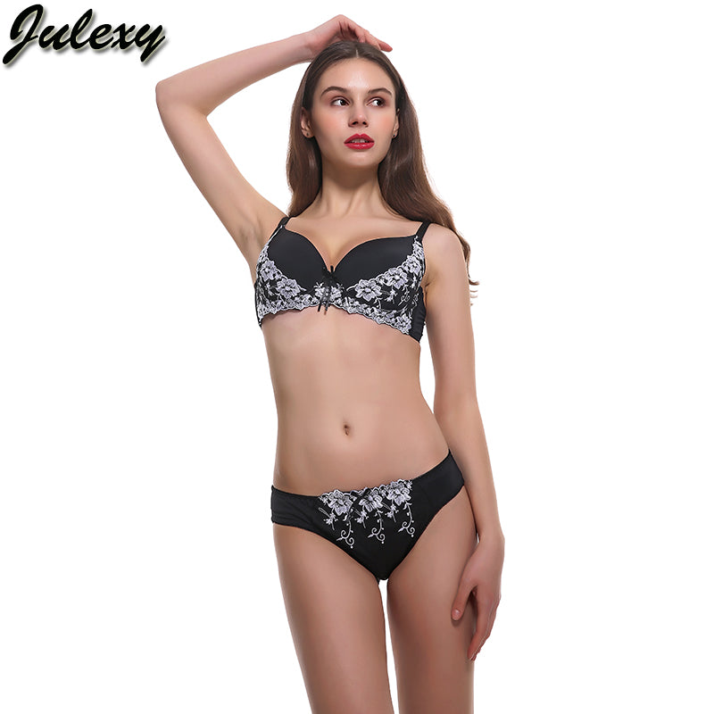 Two-piece lace embroidery bra and cotton brief lingerie set by The Clothing Company Sydney, featuring delicate lace details and comfortable fit.