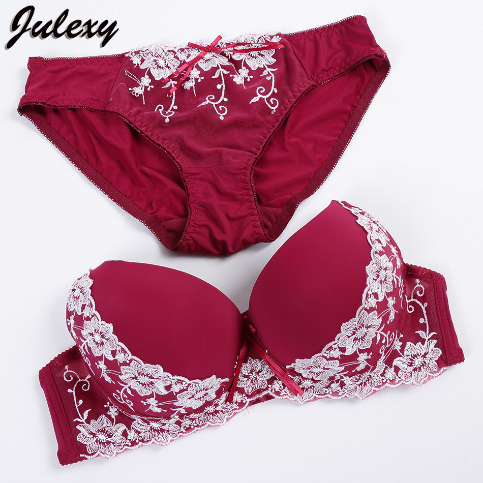 Two-piece lace embroidery bra and cotton brief set from The Clothing Company Sydney, featuring intricate lace details and comfortable fit.