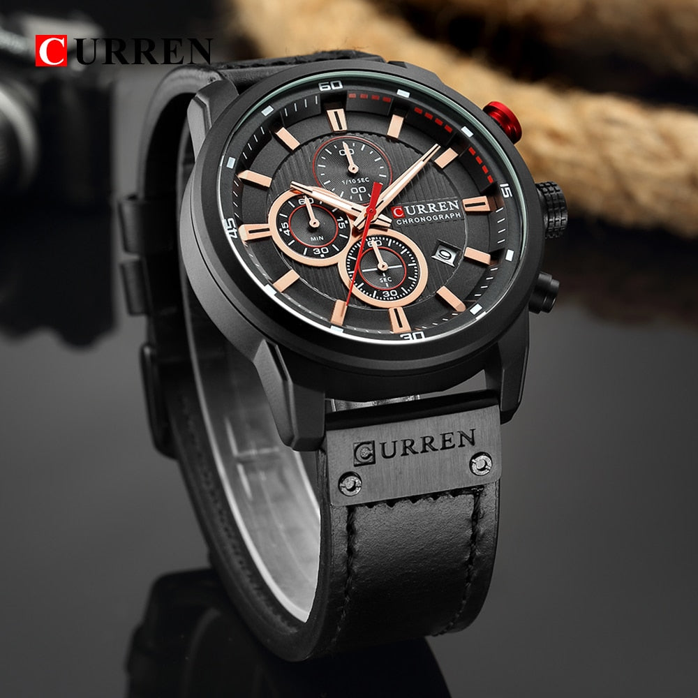 Luxury analog-digital men's leather military quartz watch with sports design from The Clothing Company Sydney.